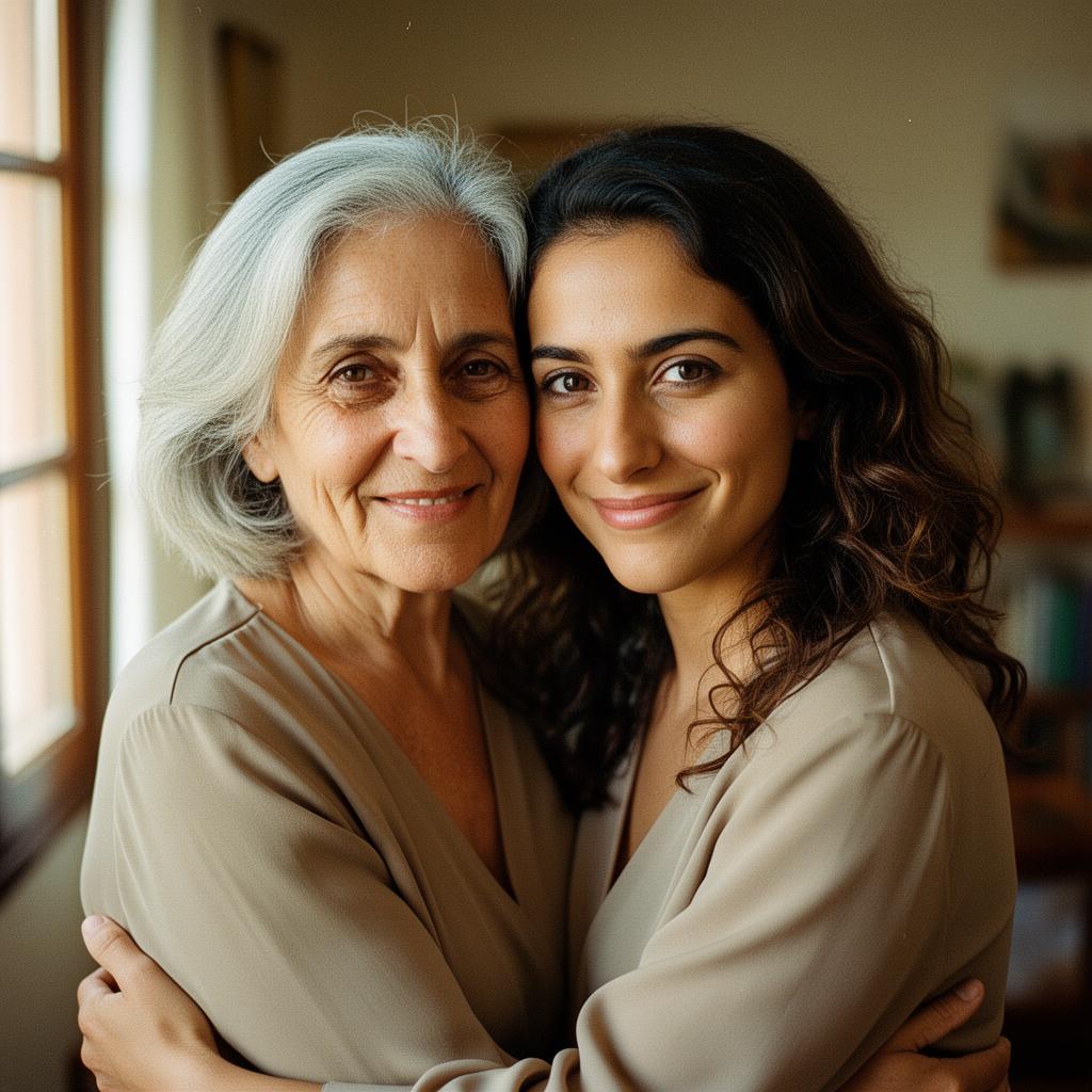 Madre e hija sonriendo juntas